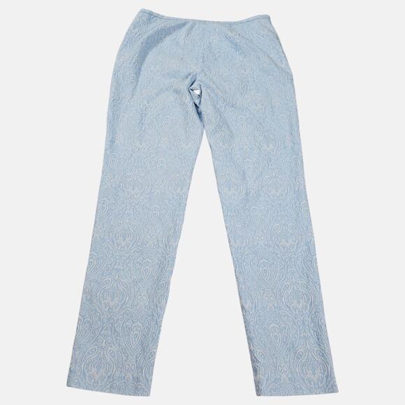 J McLaughlin Pants Womens Size 10 Blue White Jacquard Stretch Casual Career - Picture 2 of 14